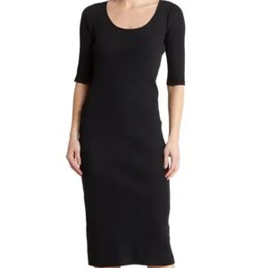 Vince Scoop-Neck Rib Midi Dress – Black XS